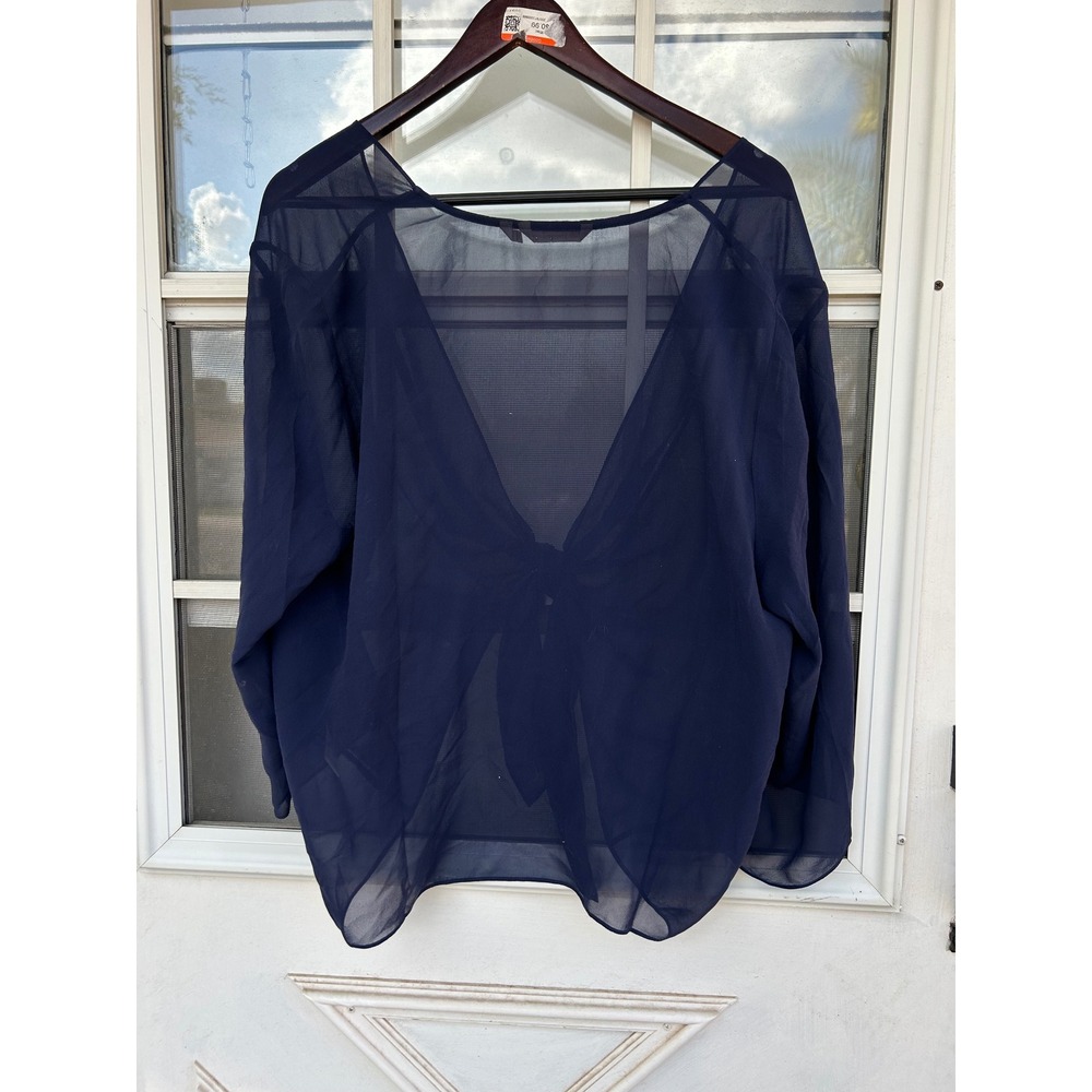 Soft Surroundings Navy Blue 100% Silk Sheer Tie Front Shrug Bolero Whimsigoth